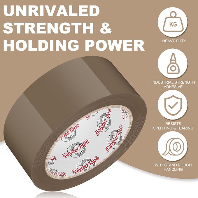 Ealyder Tape Brown Packing Tape 2 inch x 60 Yards, 3 Rolls - Image 2