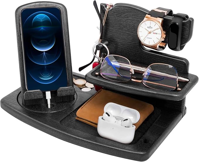Gifts for Men, Fathers Day Wood Phone Docking Station for Dad, Desk or by EssentialForLife