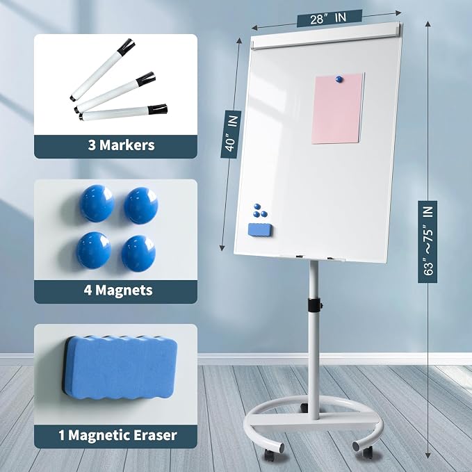 Rolling Whiteboard Magnetic Writeboard 40"x28" Flip Chart - Image 4