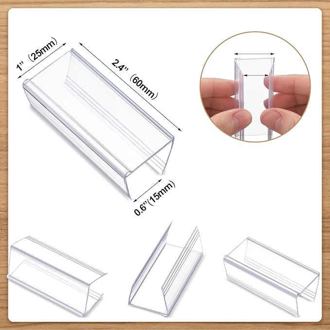 Weysat 100 Pcs Wood Shelf Label Holders Clear Plastic Price Tag 2.4 in L x 1 in - Image 2