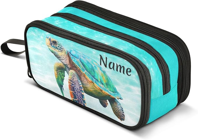 BOENLE Custom Sea Turtle Teal Pencil Case Box Boys Girls Personalized Name by BOENLE-WELCOMEYOURCOMING