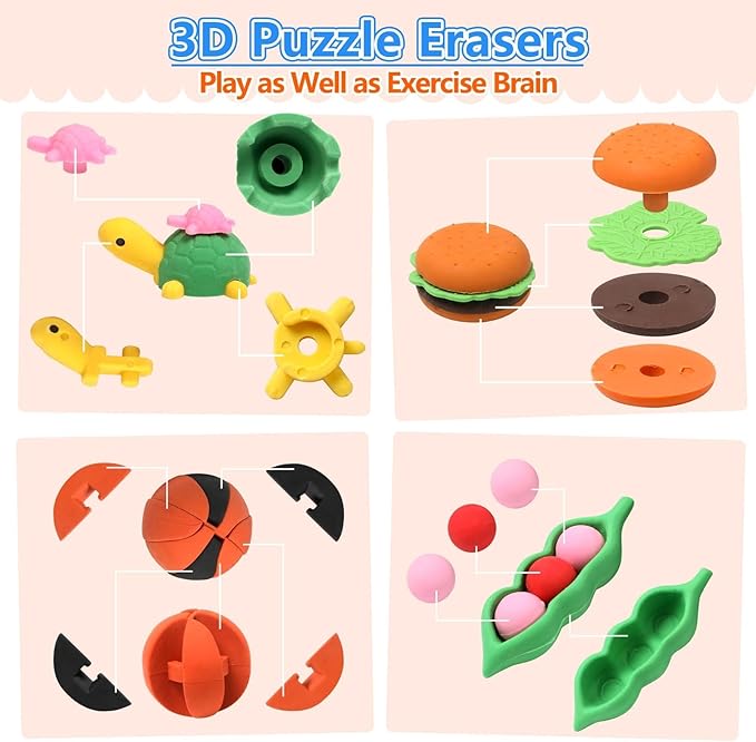 150 Pack Animal Erasers for Kids Bulk Pull Apart 3D Puzzle Erasers Treasure Box - Image 6