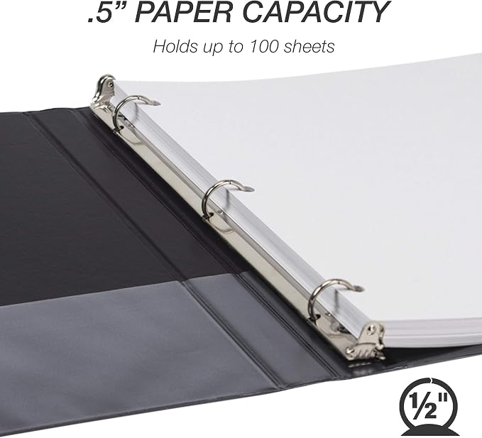 Samsill Durable .5 Inch Binder, Made in the USA, Round Ring Customizable Clear - Image 3