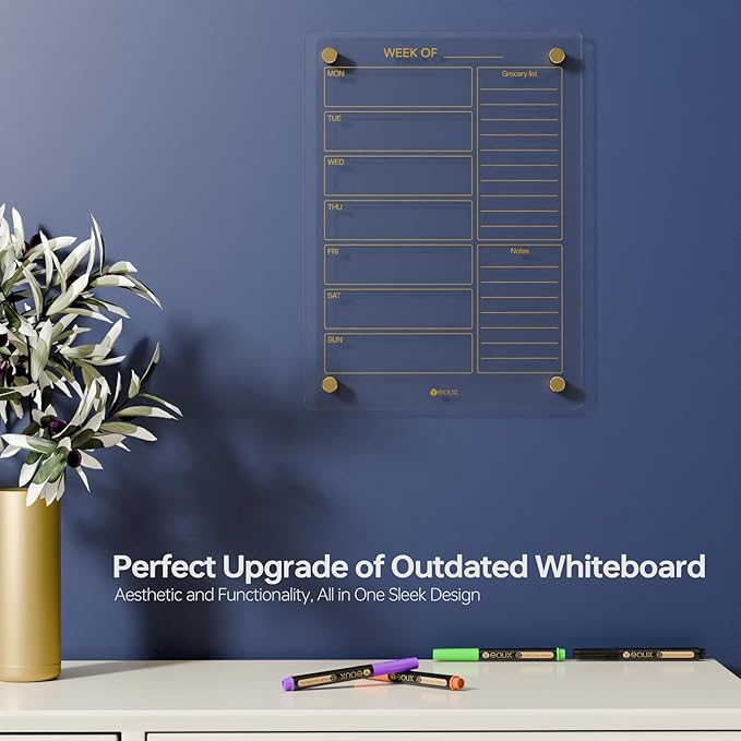 Clear Glass Weekly Dry Erase Calendar & Menu Non-Magnetic Whiteboard - Image 2