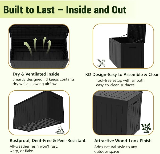 PATIOEASY Outdoor Storage Box 100GAL Waterproof Resin Deck Box, UV-Resistant - Image 5