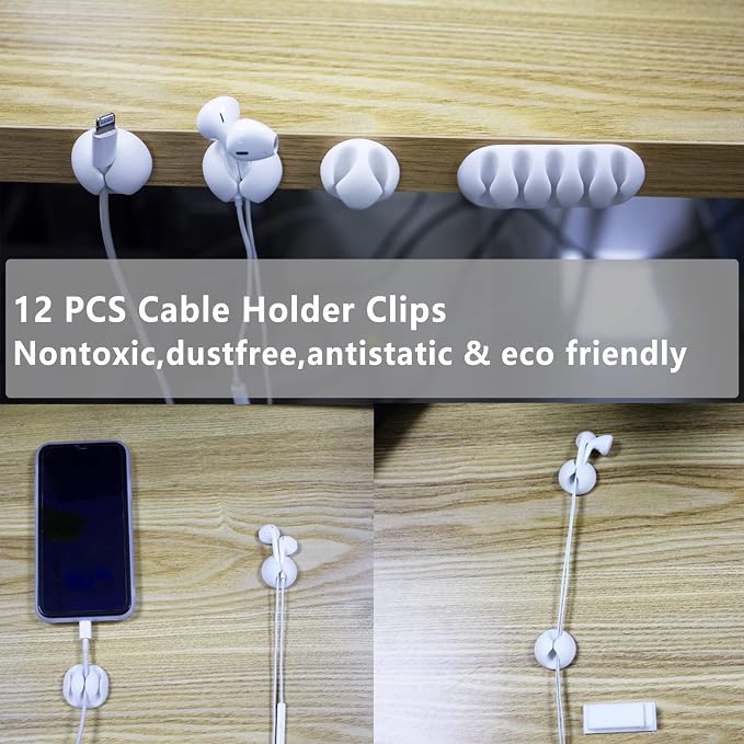 DRIVUU White Cable Management Organizer Kit 4 Cable Sleeve Split, 47Cable Clips - Image 2