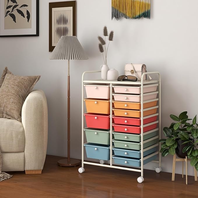 LDAILY 15 Drawer Rolling Storage Cart, Rolling Cart - Image 7
