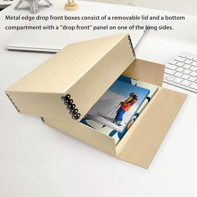 Lineco, 9x12 Tan Color Museum Archival Storage Box, Drop Front Design. Acid-Free - Image 6