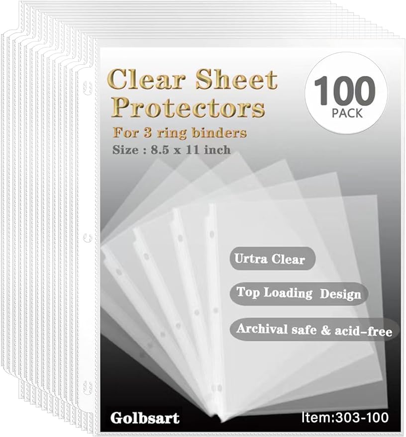Sheet Protectors 8.5 x11 Inch, 100 Pack Page Protectors by Golbsart