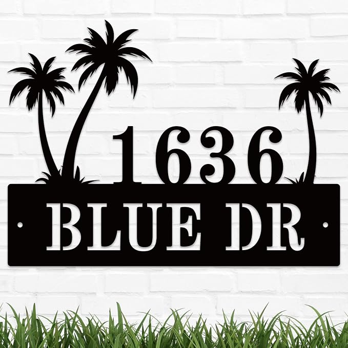 Personalized Palm Tree Address Sign, House Number Sign, Address Number by HYTSIGN