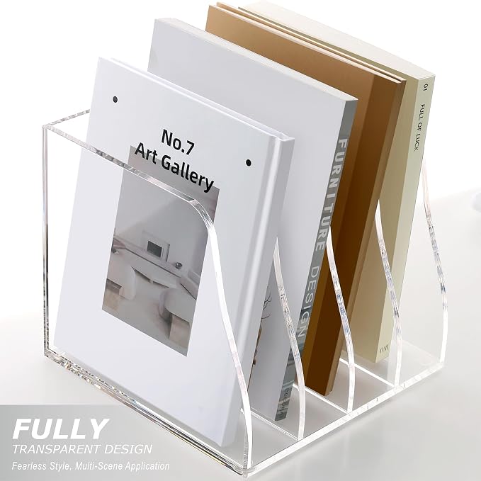 SANRUI Acrylic Desk Magazine File Organizer, 4 Vertical Compartments Clear - Image 7