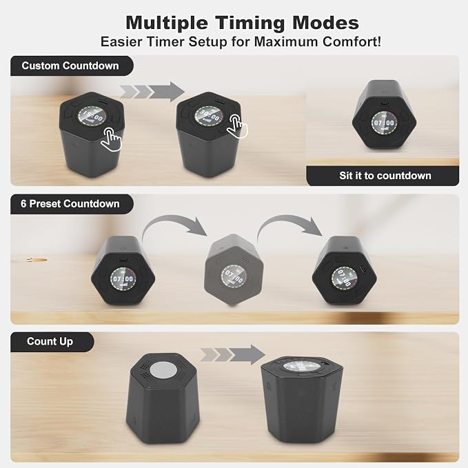 Pomodoro Productivity Timer Cube, Flip Clock, Pause & Resume, Magnetic - Image 4