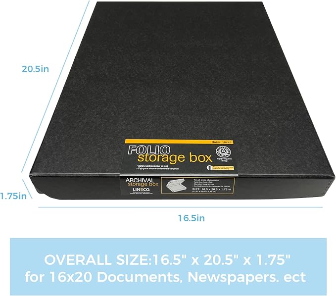 Lineco Clamshell Folio Storage Box, 16.5" x 20.5" x 1.75" Prints, Metal Edge - Image 2
