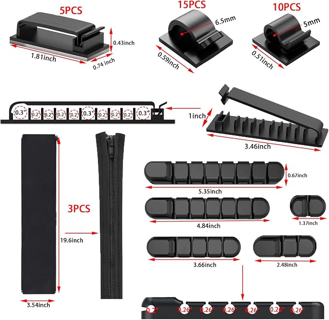 189PCS Cable Management Kit, 6 Cable Sleeve40 Cable Clips - Image 2