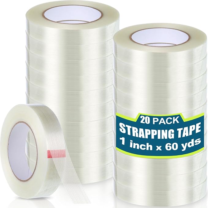 Treela 20 Rolls 1 Inch x 60 Yards Filament Strapping Tape Transparent by Treela