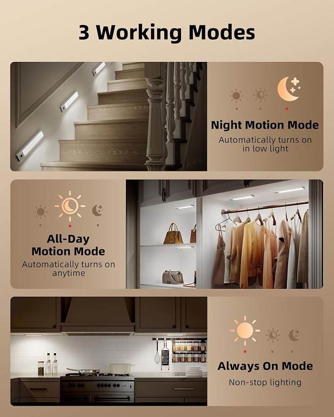 EZVALO 5 Pack Under Cabinet Lighting, 2400mAh Rechargeable Motion Sensor Light - Image 8