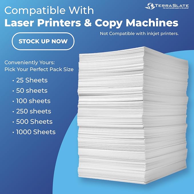 TerraSlate Waterproof, Rip-Proof Paper, 000 Sheets, 5 Mil, 8.5” x 11”, Laser - Image 3