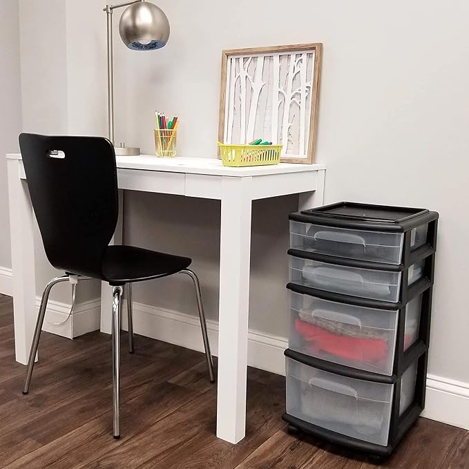 HOMZ 2-Pack Drawer Tower, 4-Tier Clear Plastic Storage Organizer Cart, and - Image 2