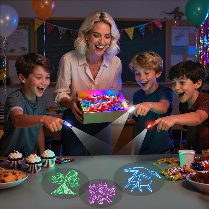 LovesTown 24PCS Dinosaur Party Favors, LED Light up Finger Lights Glow in The - Image 5