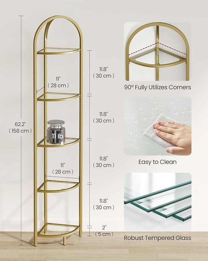 VASAGLE 5-Tier Corner Shelf Stand, Corner Bookshelf, Bathroom Organizer - Image 3