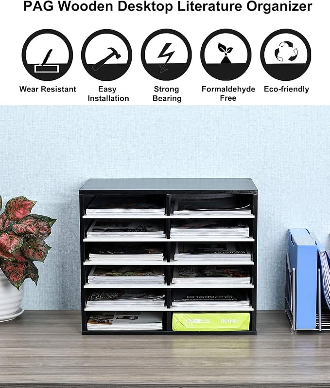 PAG Countertop Mail Sorter Organizer, Wooden Literature Organizer, Student - Image 6