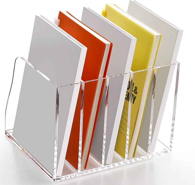 SANRUI Acrylic Desk Magazine File Organizer, 5 Vertical Compartments Clear - Image 8