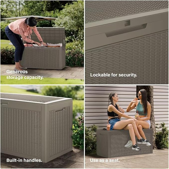 Decksplore Outdoor Storage Box Waterproof, 200 Gallon Lockable Resin Large Deck - Image 6
