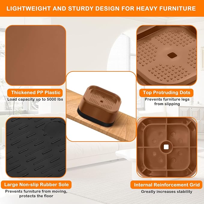 shouwuhho 32 Pack Furniture Risers Adjustable Bed Risers Heavy Duty Lifts - Image 3