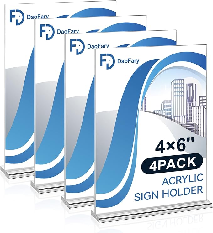 Daofary Acrylic Sign Holder 4 x 6 Inches 4 Pack, Double-Sided Stand up Table by Daofary