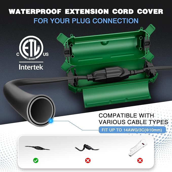 Flemoon Outdoor Extension Cord Safety Cover, IPX4 Waterproof Connection - Image 2