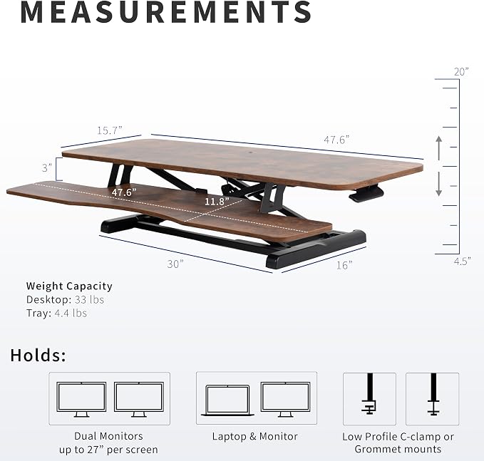 VIVO 48 inch Desk Converter, K Series, Height Adjustable Sit to Stand Riser - Image 3