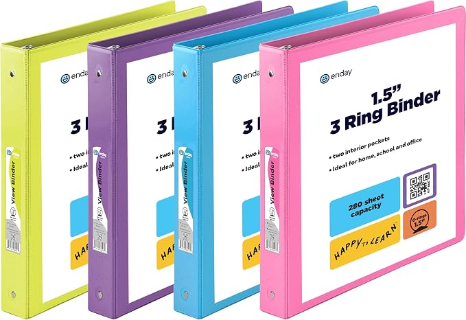3 Ring Binder 1.5 Inch, 1 ½ inch Binder Clear View Cover by ENDAY
