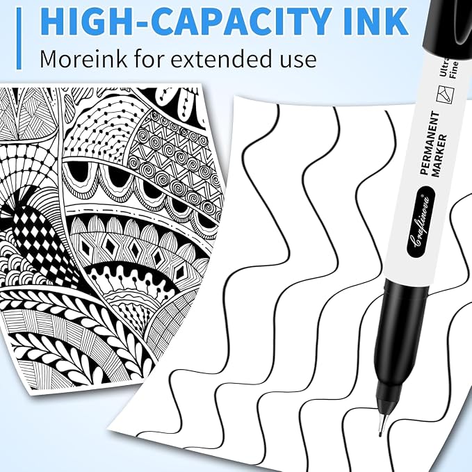 craftinova Black Ultra Fine Point Permanent Markers, Extra Fine Tip, Quick - Image 9
