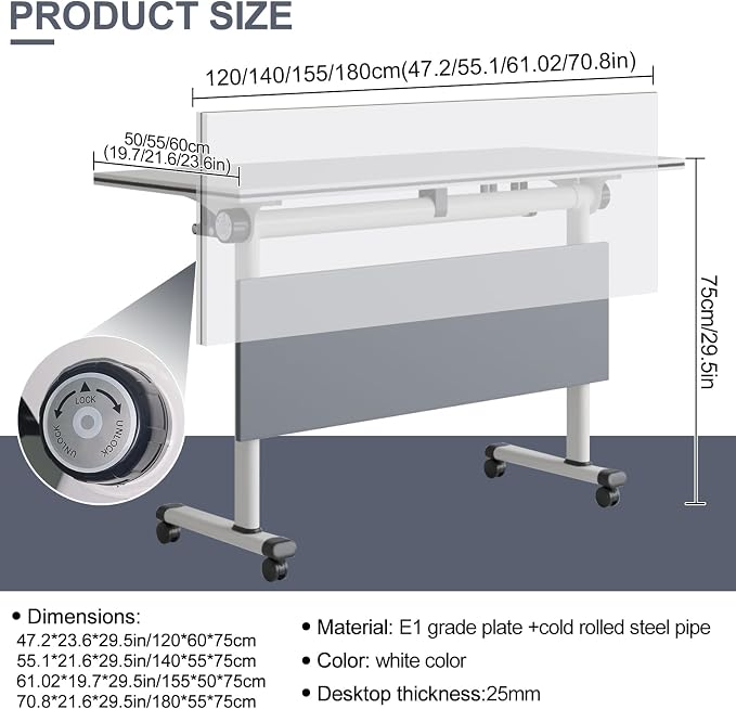 czxhaery Conference Table, Folding Conference Table, Flip Top Mobile Folding - Image 2