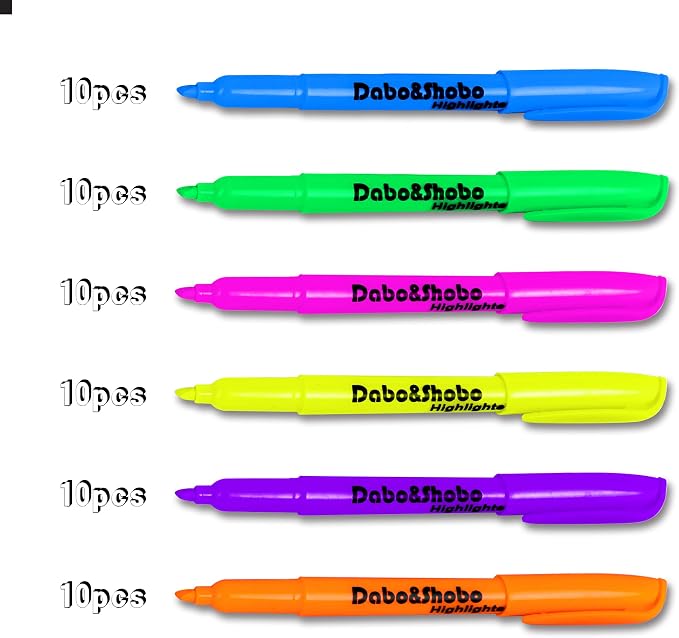 Dabo&Shobo Highlighters, 60 Bulk Pack Highlighter, Chisel Tip, Quick Drying - Image 2