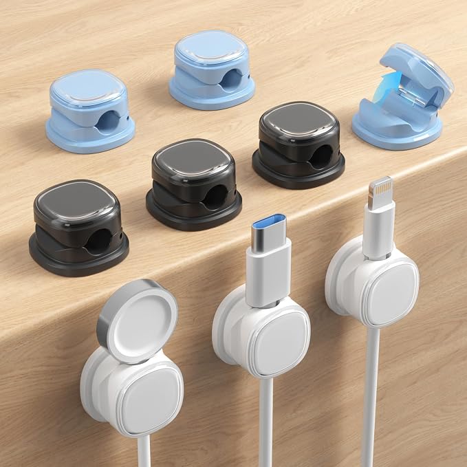 9 Pack Cord Organizer, Spring Cable Management, Adhesive Cute Cable Holder Clips by Funtin