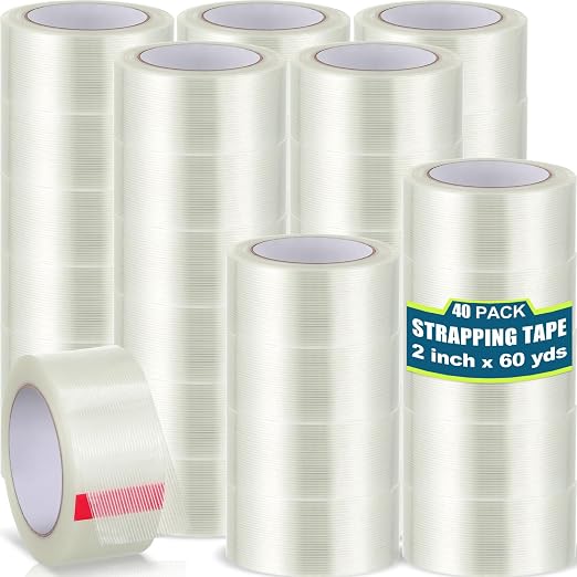 Treela 40 Rolls Strapping Tape 2 Inch X 60 Yards 5.5 Mil Fiberglass Filament by Treela
