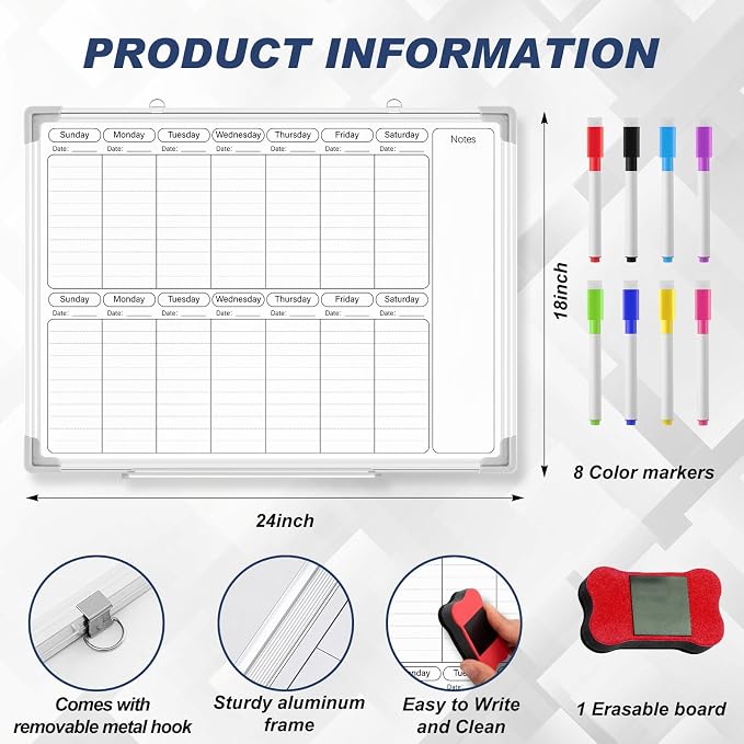 Lincia 24" x 18" Horizontal 2 Weekly Dry Erase Calendar - Image 2