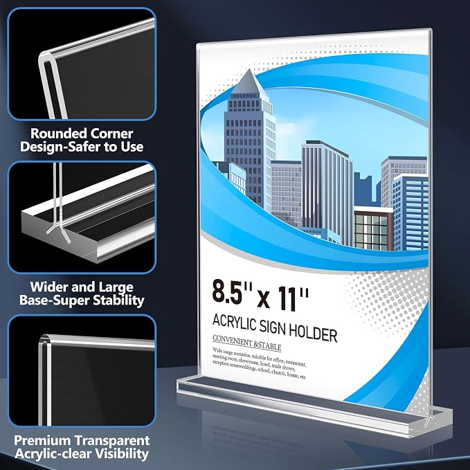 Eocnrhe Acrylic Sign Holder 8.5 x 11 12 Pack, Double-Sided Clear Sign Holder - Image 6