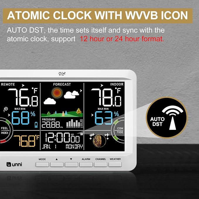 Weather Station Indoor Outdoor Thermometer Wireless, Home Atomic Clock - Image 5