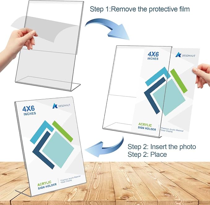DESONAUT 8Pack Slanted Back Acrylic Sign Holder 4 x 6Inches，Clear Plastic Sign - Image 5