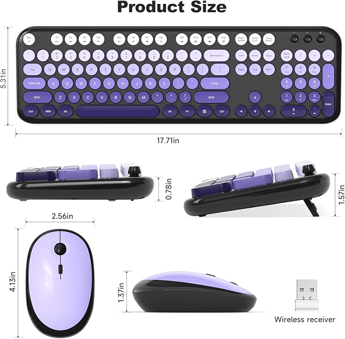MOFII Wireless Keyboard and Mouse Combo, Full Size 2.4G Retro Round Computer - Image 7