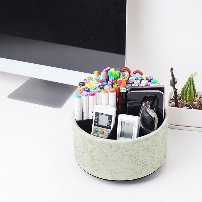 Hennaja Remote Control Holder, 360°Spinning PU Leather Desk TV Remote Caddy - Image 7