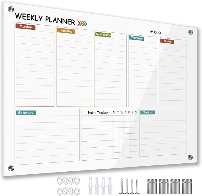 Glass Colorful Weekly Dry Erase Calendar Whiteboard by Marribol