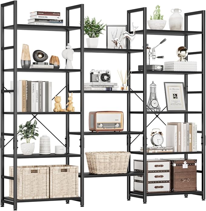 NUMENN Triple Wide 5 Tier Bookshelf, Rustic Industrial Style Bookcases and by NUMENN