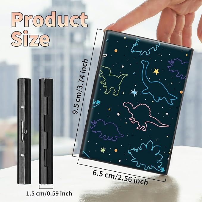 BWEGRHE Slim Credit Card Holder, Fun Dinosaurs RFID Blocking Metal Wallet - Image 2