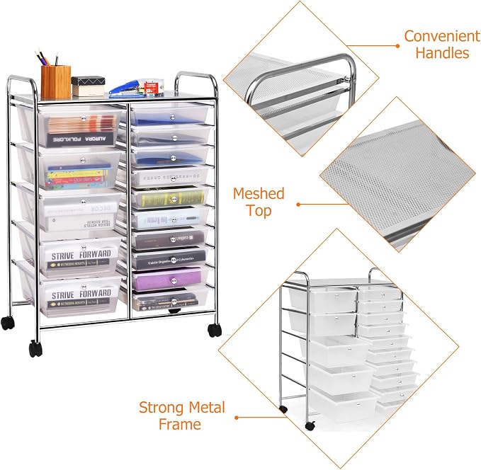 HAPPYGRILL 15-Drawer Rolling Cart, Storage Carts - Image 8