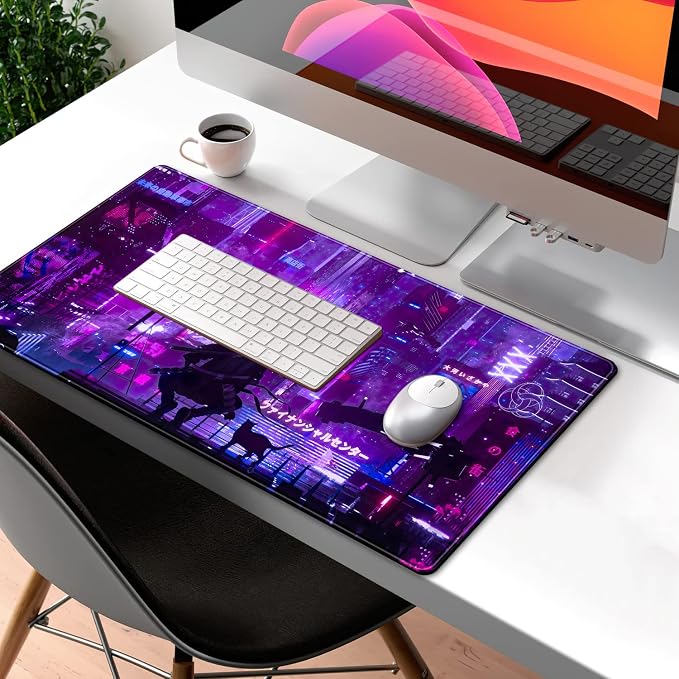 Anime Neon Mouse Pad Purple City Gaming Desk Big Cute Kawaii Pink Extended - Image 3