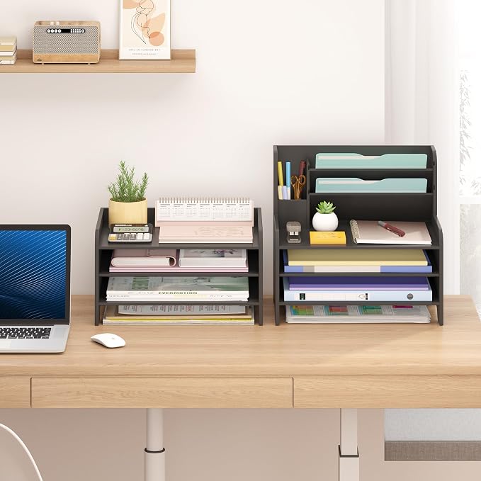 Wisuce Essentials Bamboo Desk Organizer Mail Holder Countertop Letter Tray File - Image 2