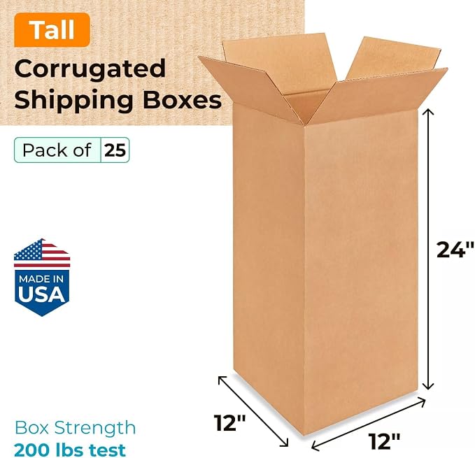 Tall Moving & Shipping Boxes 12"L x 12"W x 24"H - Image 2
